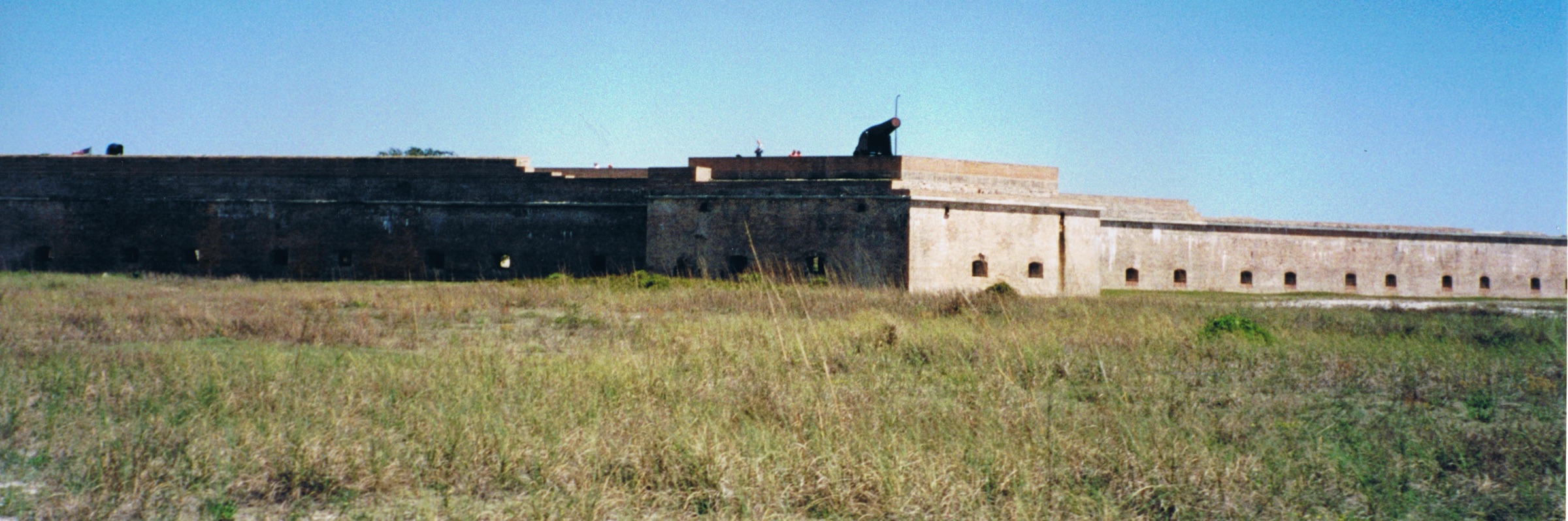 Panoramic view of Fort Pickens' brick masonry bastions from the exterior, Gulf Islands National Seashore, Florida