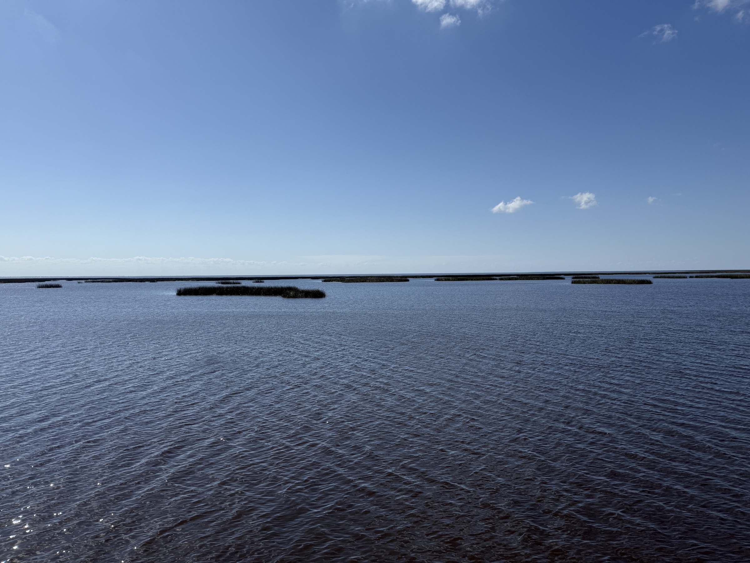 Vista panorámica del Lago Okeechobee mirando hacia el sur desde el muelle del Parque del Lago Okeechobee en Okeechobee, Florida