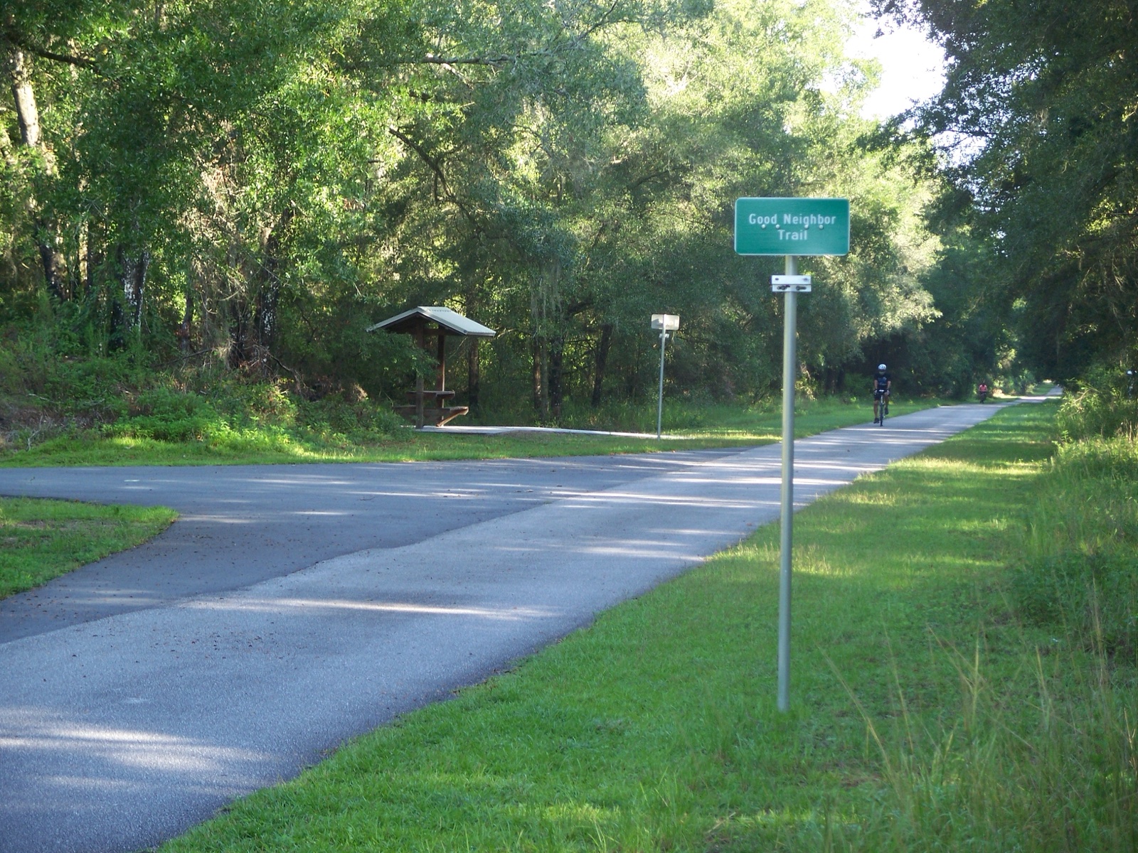 Paved bike trail at the Withlacoochee State Trail / Good Neighbor Trail junction in central Florida